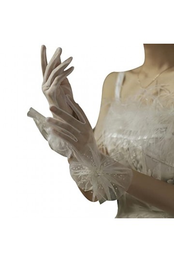 iSpchen Gants De Mariée, Gants Courts En Dentelle Pour Femmes,Gants En Tulle Fleurs Et Perles,Gants De Mariage Dété Guide Pr