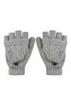 Gants Mode Femme Fille Mitaine Hiver Automne Dames en Laine Moufles Demi-Doigt Tricoté Tordu Clamshell Double Gants Chauds Ep
