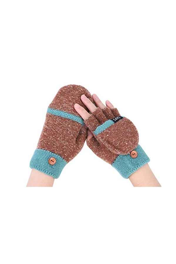 Gants Demi-Doigts Automne-Hiver Gant en Laine Tricoté Femme Fille Mitaine à Ecran Tactile Doux Chaud Chic Gants de Clamshell 