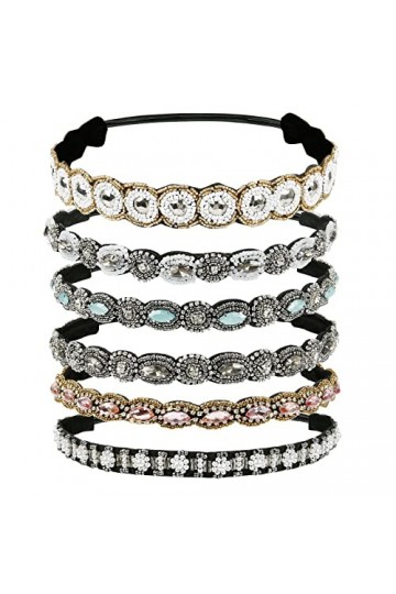 Weinsamkeit 6 Pièce Strass Bandeaux Élastiques, Bohême Elastiques Bandeaux avec Cristal Strass Bijoux Bandes pour Femmes Chev