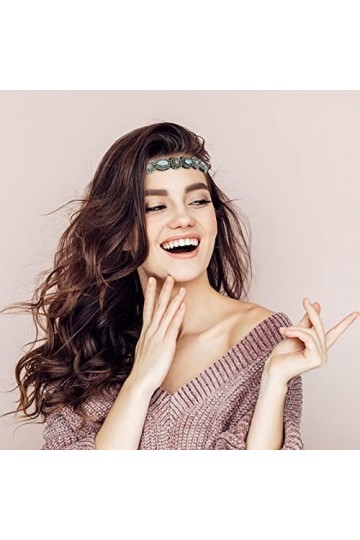 Weinsamkeit 6 Pièce Strass Bandeaux Élastiques, Bohême Elastiques Bandeaux avec Cristal Strass Bijoux Bandes pour Femmes Chev