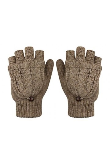 RUIXIA Gants Mode Femme Fille Mitaine Hiver Automne Dames en Laine Moufles Demi-Doigt Tricoté Tordu Clamshell Double Gants Ch