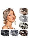 Kavya 4 Pièces Bandeau Cheveux Femme Large élastique Doux Boho Bandeaux Imprimé Léopard Yoga Sport Headband Multicolore Serre
