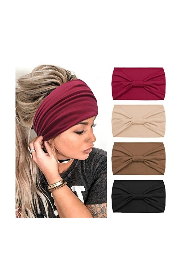 Kavya 4 Pièces Bandeau Cheveux Femme Large élastique Doux Boho Bandeaux Imprimé Léopard Yoga Sport Headband Multicolore Serre