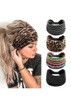 Kavya 4 Pièces Bandeau Cheveux Femme Large élastique Doux Boho Bandeaux Imprimé Léopard Yoga Sport Headband Multicolore Serre