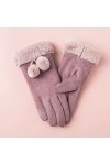 KhG383 Gants chauds en polaire avec nœud pour femme Violet Taille unique, violet, Taille Unique