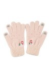 Gants décontractés en peluche brodée avec motif bonhomme de neige pour femme - Gants chauds dhiver pour temps froid rose vi