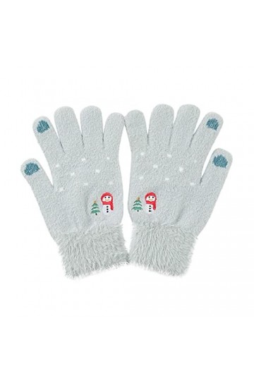 Gants dhiver chauds en peluche brodée avec motif bonhomme de neige pour femme par temps froid bleu, taille unique 