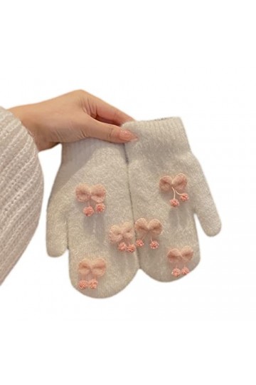 Gants en peluche tricotés chauds pour lhiver, blanc, Taille Unique