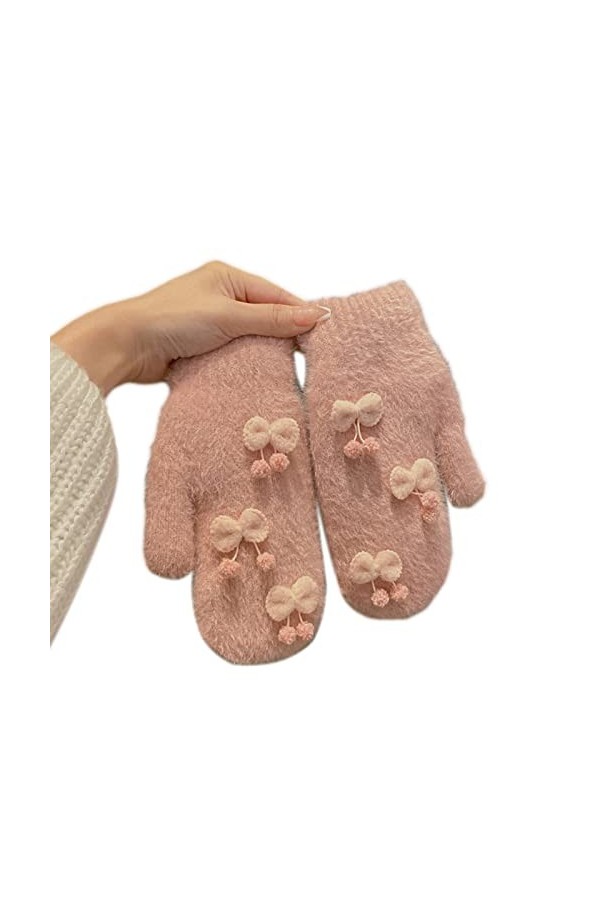 Gants en peluche tricotés chauds pour lhiver, blanc, Taille Unique