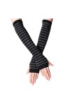 Briskorry Y2K - Mitaines rayées pour femme - Mitaines tricotées - Chauffe-mains - Longues - Chauffe-pouls - Avec trou pour le