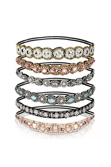 Comius Sharp 6 Pièce Strass Bandeaux Élastiques Bohême Elastiques Bandeaux avec Cristal Strass Bijoux Bandes pour Femmes Chev