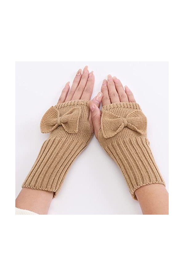 Liyinco Gants sans Doigts tricotés pour Dames dhiver, Gants Demi-Doigts Mignons avec nœud Papillon, Gants décriture de Cycl