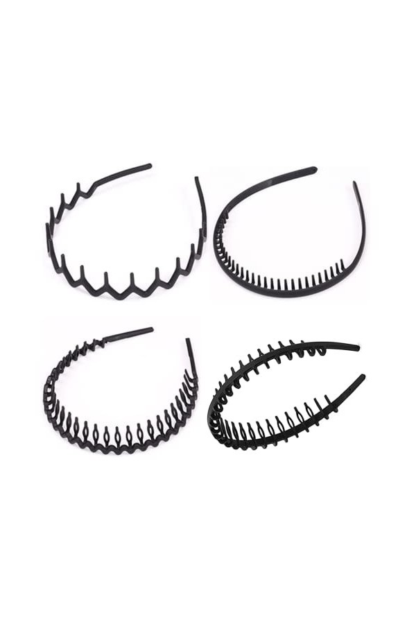 Lot de 4 bandeaux élastiques pour homme, zigzag, noir mat, antidérapant, plusieurs styles, convient pour le sport, le fitness