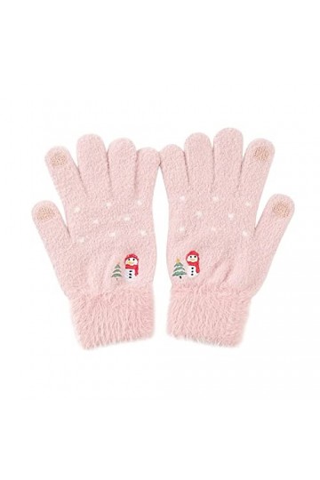 Gants dhiver chauds en peluche brodée avec motif bonhomme de neige pour femme par temps froid rose, taille unique 