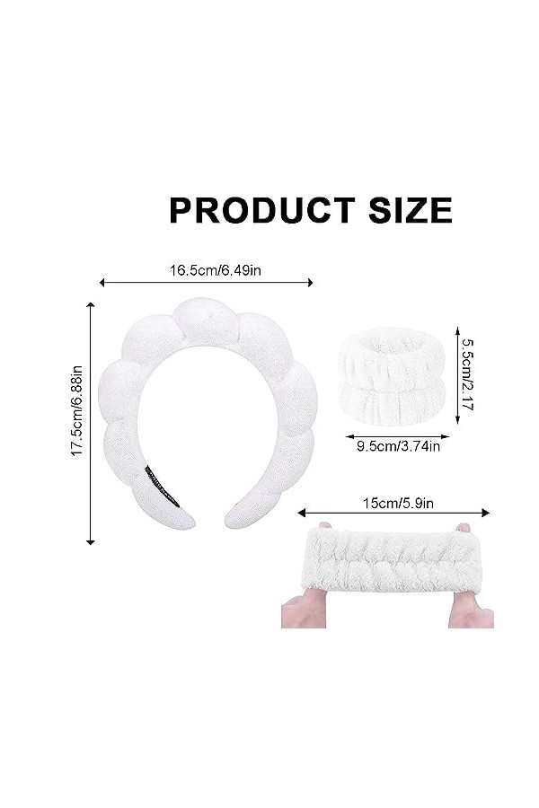 Tadipri 1 Pièce Bandeau Maquillage Bandeaux De Lavage Élastique Headband Cheveux Et 2 Pièces Bracelets De Toilettepour Femmes
