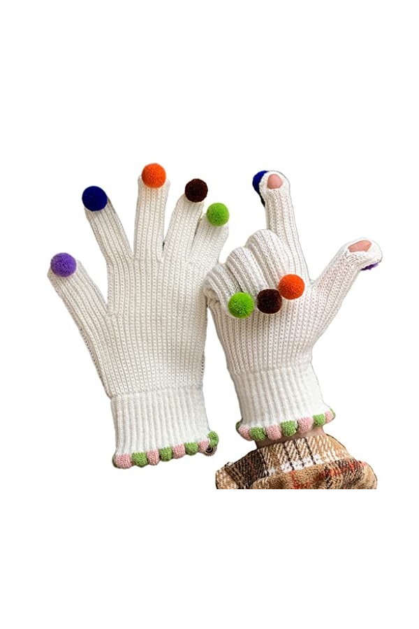 Mitaines dhiver en tricot pour adulte - Deux doigts - Cadeau de Noël pour couple, beige, Taille Unique