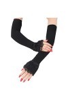 Dapei Gants chauds en laine pour femme - Manches longues en dentelle - Gants de vison convertibles, Noir , taille unique