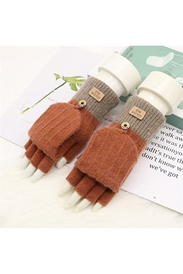 Liyinco Gants dhiver en Tricot pour Demi-Doigts, Gants sans Doigts pour Femmes Colorblock Flip, Gants Chauds pour écran Tact