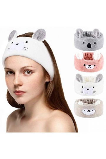 4 Pièces Bandeaux de Maquillage dAnimal Bandeau de Lavage de Visage en Molleton de Corail Bandeau de Spa dOreilles dAnimau