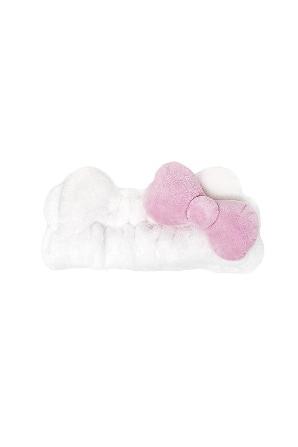 The Crème Shop Bandeau spa en peluche avec nœud signature Hello Kitty rose | Sans cruauté envers les animaux et végétalien
