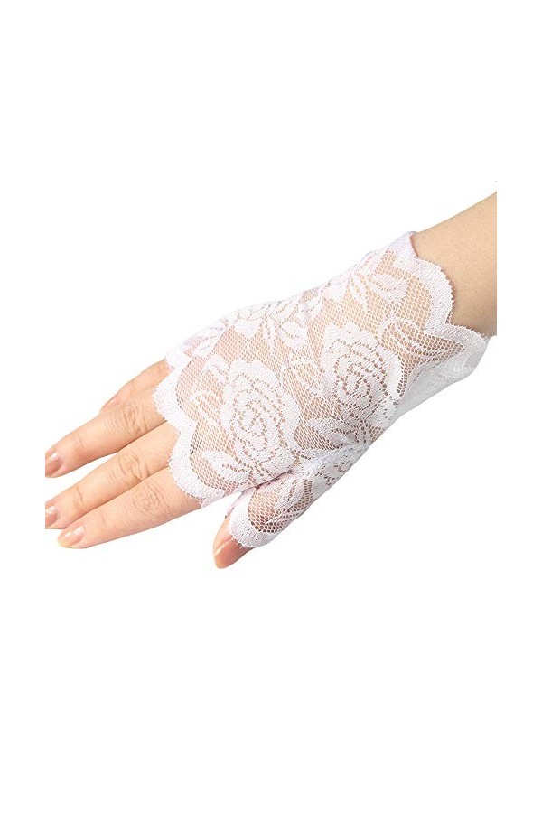 Briskorry Mitaines en dentelle pour femme - Mitaines courtes en maille à fleurs - Mitaines de mariée - Mitaines de mariée - M