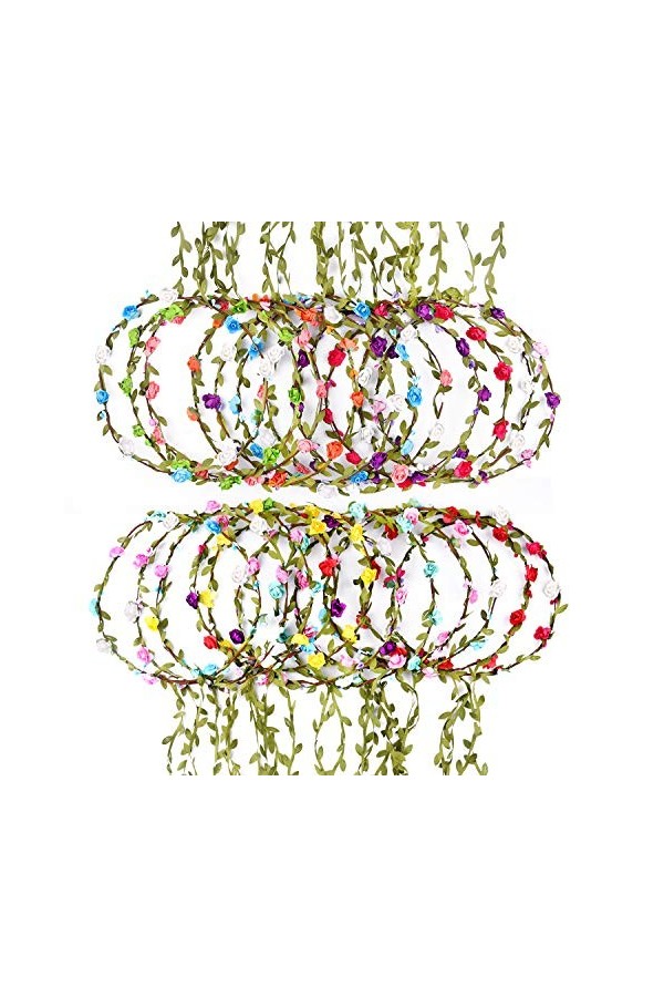 FEPITO 22 Pcs Fleur Couronne Multicolore Couronne Florale Guirlande Florale Bandeaux pour Femmes Filles Cheveux Accessoires 