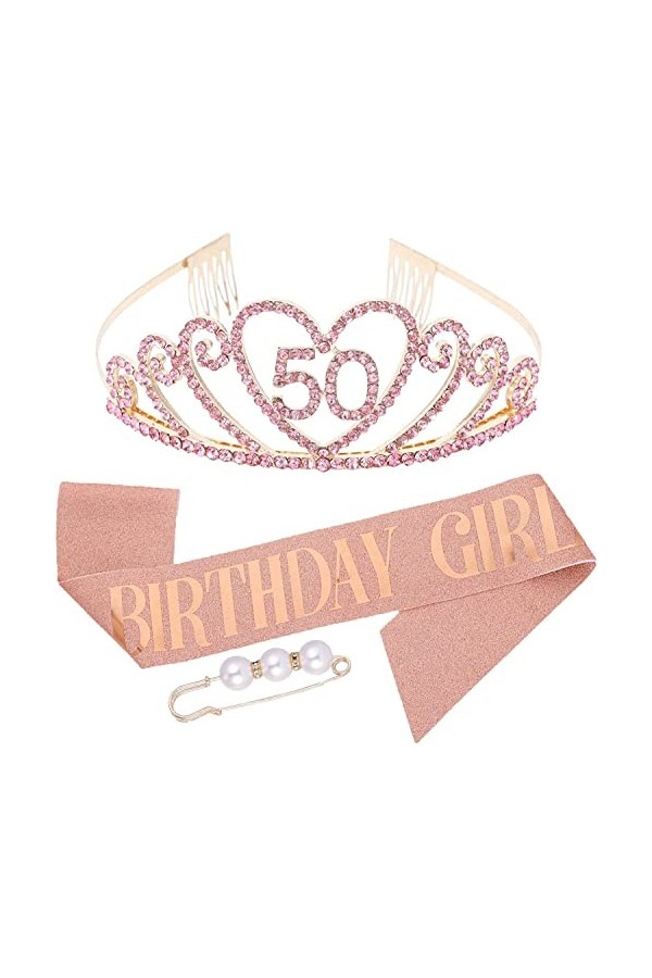 Veraing Couronne danniversaire 50 ans - En or rose - Avec cristaux - Accessoire de décoration pour les femmes - Couronne + é