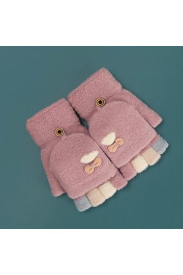 Liyinco Gants sans Doigts Mignons à Rabat pour Femmes, Gants sans Doigts en Peluche Jacquard Chauds dhiver, Gants Demi-Doigt