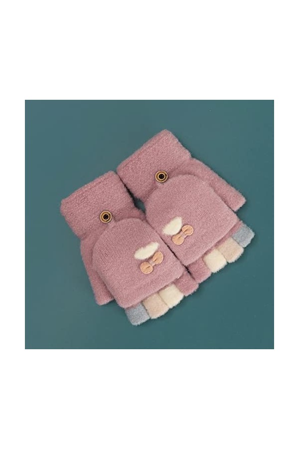 Liyinco Gants sans Doigts Mignons à Rabat pour Femmes, Gants sans Doigts en Peluche Jacquard Chauds dhiver, Gants Demi-Doigt