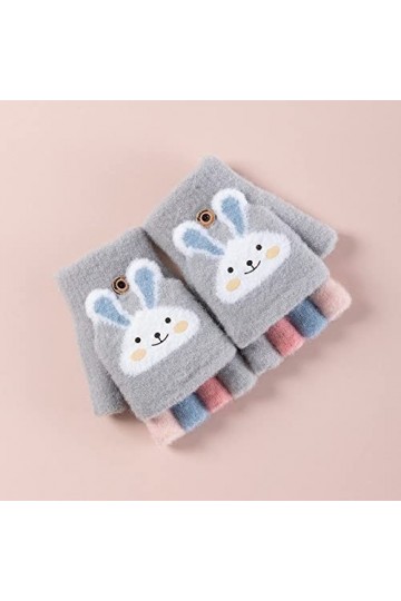 Liyinco Gants sans Doigts Mignons de Lapin de Dames, Gants sans Doigts en Peluche Chauds dhiver, Gants sans Doigts Mignons e