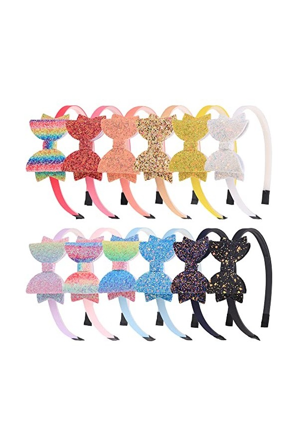 XIMA Lot de 10 serre-têtes en plastique avec nœud à paillettes pour enfants
