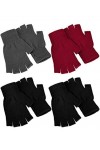 4 paires de mitaines dhiver en tricot pour homme et femme - gants chauds et extensibles, demi-doigts, sans doigts - Multicol