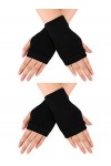Blulu Gants Chauds sans Doigts avec Trou de Pouce Noir, 2 Pairs 