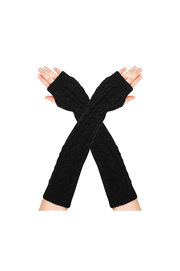 1 Paire Gants Longs Sans Doigts Hiver Mitaines sans Doigts Hiver Femmes Gants Longs de Bras Chauffe bras à gants tricotés Gan