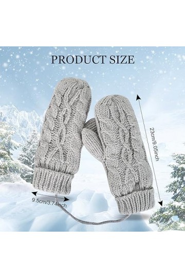 DEARBAG Femme Mitaines Tricot Doublure Polaire Gants Tricotés Super Epais Chaud Hiver Nordique Thermique Gants Mitaines, Gris