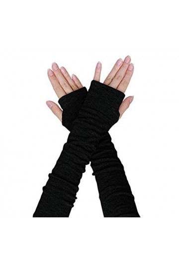 Mitaines unisexes en tricot avec trou pour le pouce et les coudes, fines et extensibles noir classique 