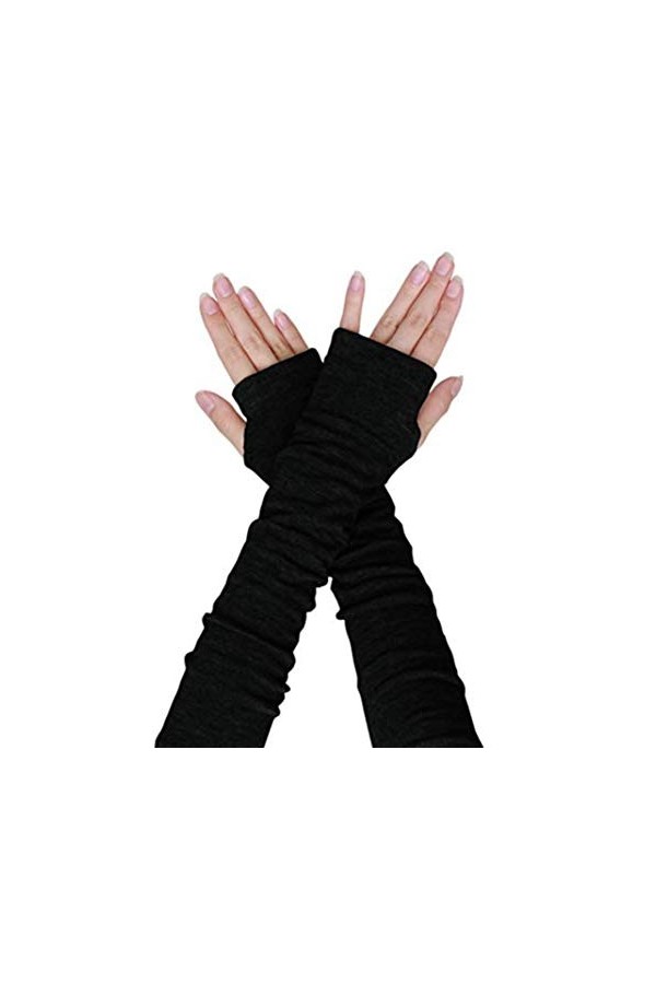 Mitaines unisexes en tricot avec trou pour le pouce et les coudes, fines et extensibles noir classique 