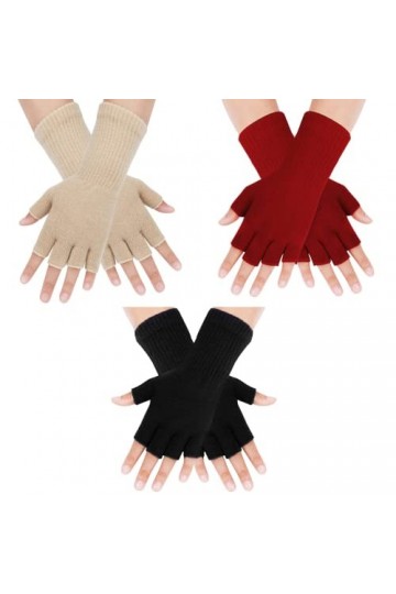 Defrsk 3 paires de gants sans doigts pour femmes et hommes demi-doigts Gants dhiver en tricot léger Gants sans doigts pour t