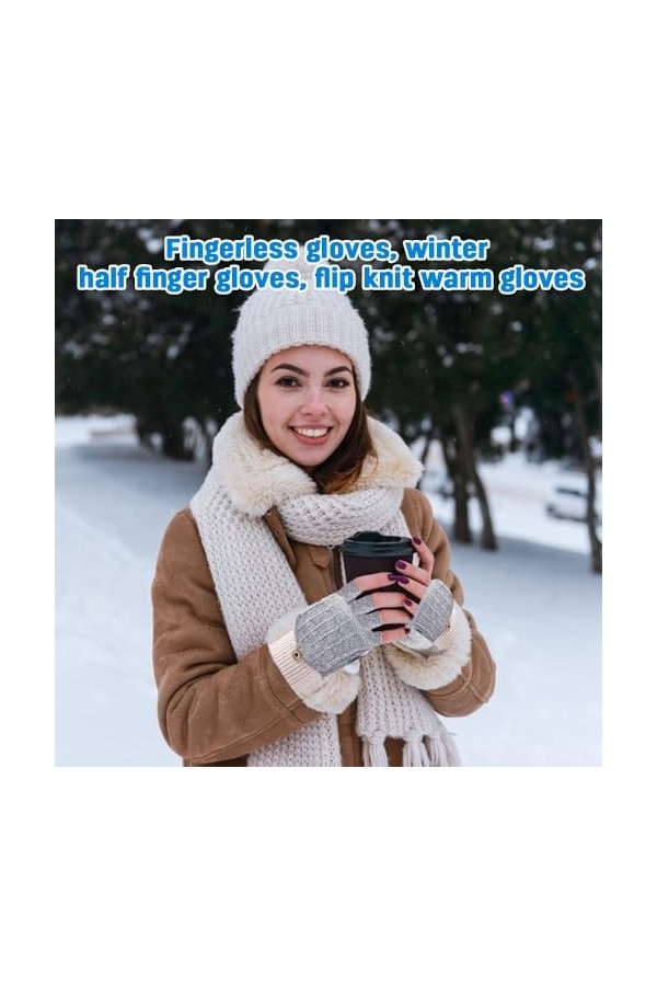 Aoreun Mitaines dhiver tricotées en laine, Mitaines dHiver sans Doigts Convertibles, Mitaines Convertibles Moelleuses, Élas