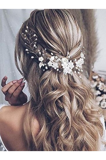 Vakkery Fleurs de Mariage Cheveux Vigne Mariée Perle Bandeau, Bijoux de Cheveux Accessoires de Cheveux pour Femmes et Filles 