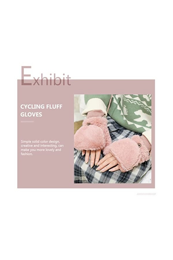 ABOOFAN 1 Paire de Gants dhiver en Peluche Doux en Fausse Fourrure Convertible Mitaines avec Housse pour Homme et Femme Rose