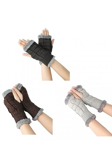 BYNYXI 3 Paires Manchettes Femme Chaud, Gants courts tricotés Gants sans doigts Hiver Peluche Chauffe-bras Gants rétro tricot