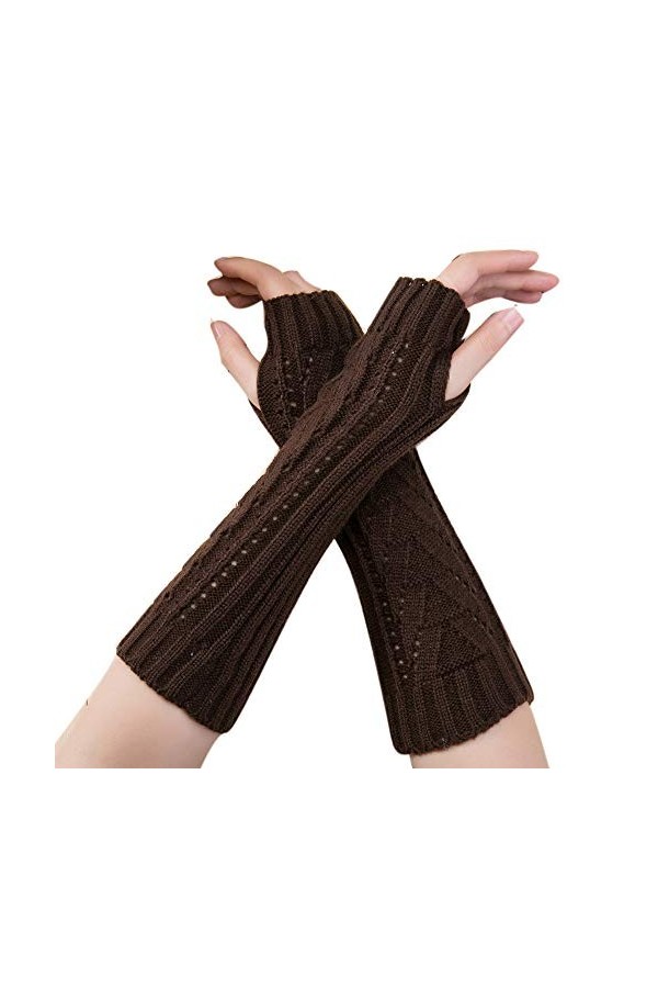 Gants Femme Tricoté Arm Mitaines Hiver Douce Et Chaude Longs Mitten Twist Gants Sans Goigts Hiver Bras Chaud Couleur unie Mit