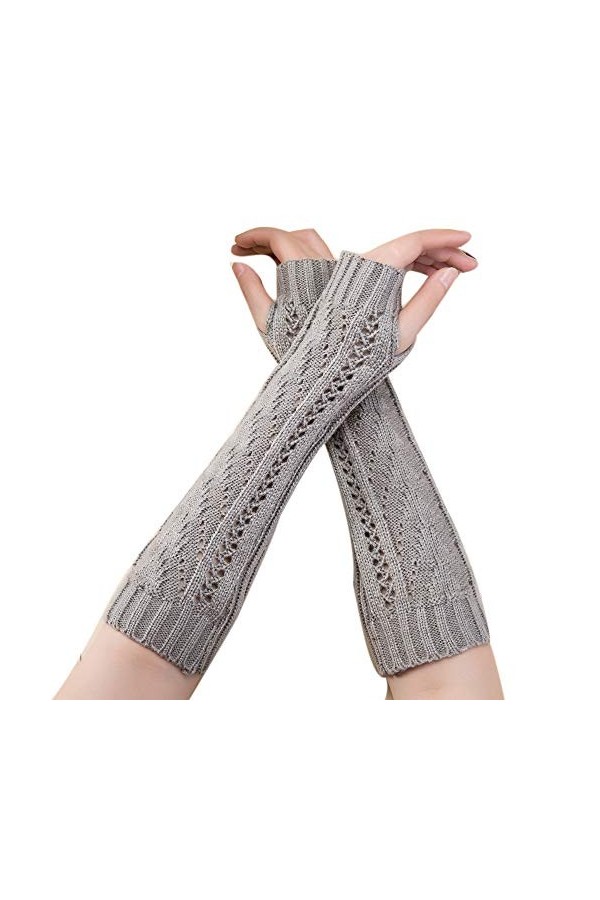 Gants Femme Tricoté Arm Mitaines Hiver Douce Et Chaude Longs Mitten Twist Gants Sans Goigts Hiver Bras Chaud Couleur unie Mit