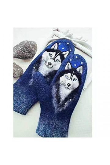 Gants dhiver pour femme en imitation cachemire coloré motif floral loup chat animal 3D épais chaud coupe-vent moufles cadeau