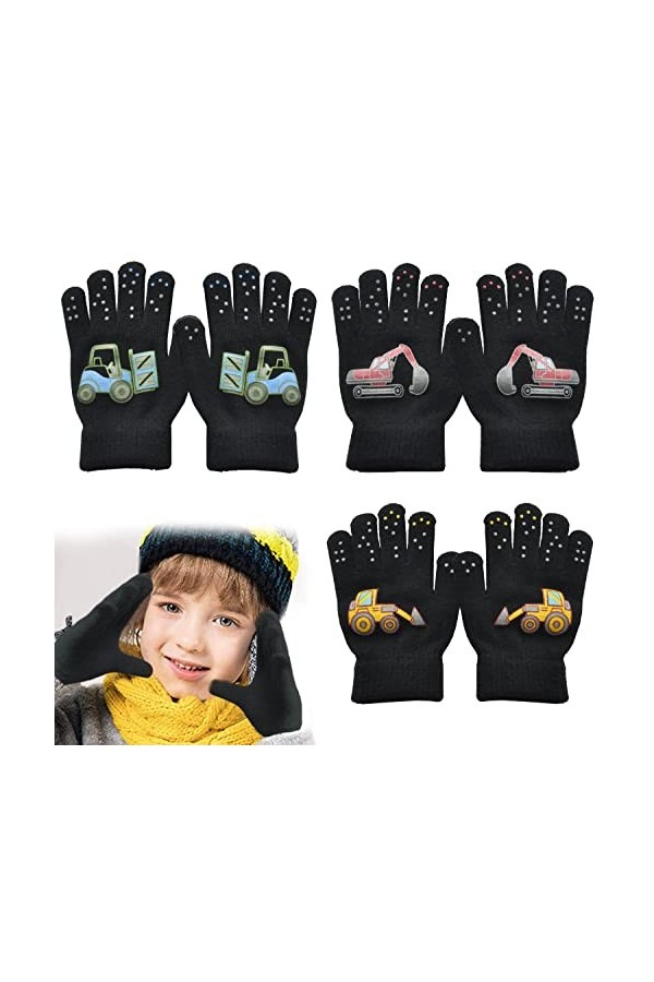3 Pares Gant Enfant,Magiques Gants Tricotés,Gants Tricotés pour Enfants,Gants Full Finger Enfants,Tricotés Gants Chauds dhiv