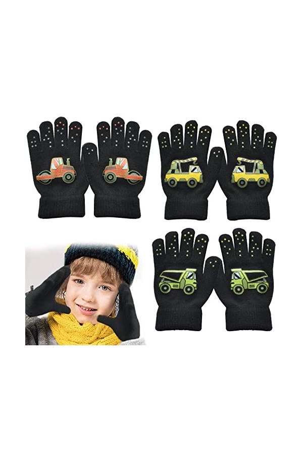 3 Pares Gant Enfant,Magiques Gants Tricotés,Gants Tricotés pour Enfants,Gants Full Finger Enfants,Tricotés Gants Chauds dhiv