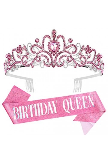 Ensemble « Birthday Queen » et diadème en strass rose Didder pour femme, diadème danniversaire, diadème et couronnes pour fe