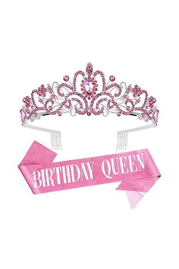 Ensemble « Birthday Queen » et diadème en strass rose Didder pour femme, diadème danniversaire, diadème et couronnes pour fe